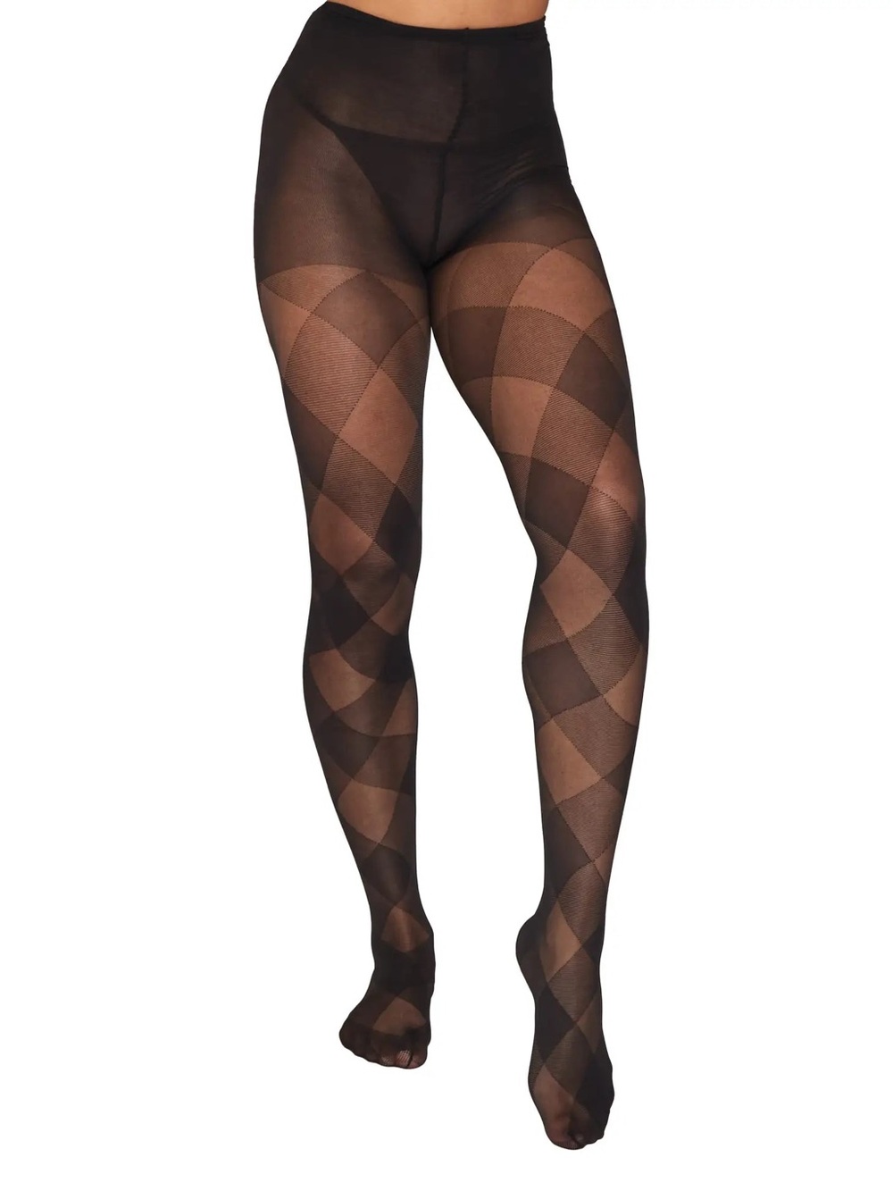 NWT Sheer Black Diagonal Diamond Check Women's Tights